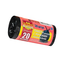 Мешки для мусора 20 л, с ручками, черные, в рулоне 30 шт., ПНД, 10 мкм, 550х440 мм, Крепак, 4607075710276 в Россоше