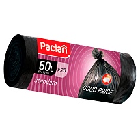 Мешки для мусора 60 л, черные, в рулоне 20 шт., ПНД, 7,4 мкм, 720х600 мм, PACLAN, 600820 в Россоше