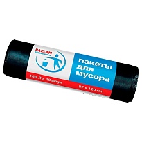 Мешки для мусора 160 л, черные, в рулоне 20 шт., ПВД, 30 мкм, 1200х870 мм, PACLAN Professional, 604082 в Россоше