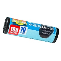 Мешки для мусора 180 л, с ушками, черные, в рулоне 10 шт., ПНД, 20 мкм, 1150х800 мм, Крепак, 4607075710498 в Россоше