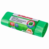 Мешки для мусора 60 л, зеленые, в рулоне 20 шт., ПНД, 10 мкм, 680х580 мм, LAIMA, 606704 в Россоше