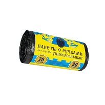 Мешки для мусора 20 л, с ручками, черные, в рулоне 30 шт., ПНД, 10 мкм, 550х440 мм, Крепакоф, 4607075710658 в Россоше