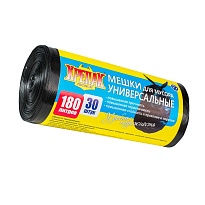 Мешки для мусора 180 л, черные, в рулоне 30 шт., ПНД, 20 мкм, 1150х800 мм, Крепак, 4607075710139 в Россоше