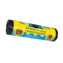 Мешки для мусора 120 л, с ушками, черные, в рулоне 10 шт., ПНД, 13 мкм, 1050х680 мм, Крепакоф, 4607075710252 в Россоше