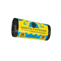 Мешки для мусора 30 л, с ручками, черные, в рулоне 30 шт., ПНД, 9 мкм, 620х480 мм, Крепакоф, 4607075710665 в Россоше