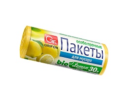 Мешки для мусора 30 л, ароматизированные, Лимон, желтые, в рулоне 20 шт., ПНД, 9 мкм, 560х530 мм, GRIFON Aroma, 101-020 Li в Россоше
