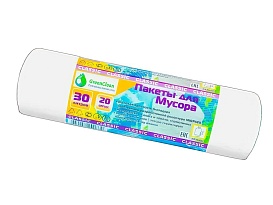 Мешки для мусора 30 л, белые, в рулоне 20 шт., ПНД, 7 мкм, 600х500 мм, MIRPACK Classik, 302042 в Россоше