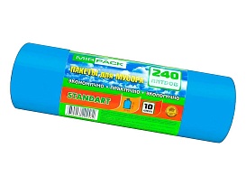 Мешки для мусора 240 л, ароматизированные, синие, в рулоне 10 шт., ПВД 30 мкм, 1300х930 мм, STANDART, 24010661 в Россоше