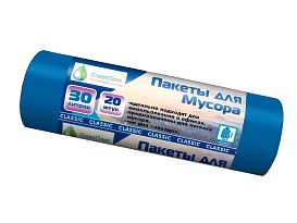 Мешки для мусора 30 л, синие, в рулоне 20 шт., ПНД, 7 мкм, 600х500 мм, MIRPACK Classik, 302041 в Россоше