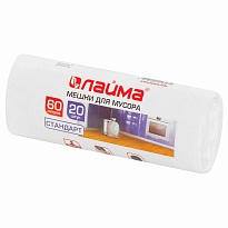 Мешки для мусора 60 л, белые, в рулоне 20 шт., ПНД, 7 мкм, 680х580 мм, LAIMA, 605539 в Россоше