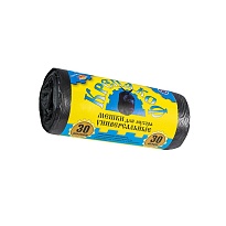 Мешки для мусора 30 л, с ушками, черные, в рулоне 30 шт., ПНД, 8 мкм, 580х460 мм, Крепакоф, 4607075710238 в Россоше