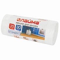 Мешки для мусора 35 л, белые, в рулоне 30 шт., ПНД, 6 мкм, 550х480 мм, LAIMA, 605538 в Россоше